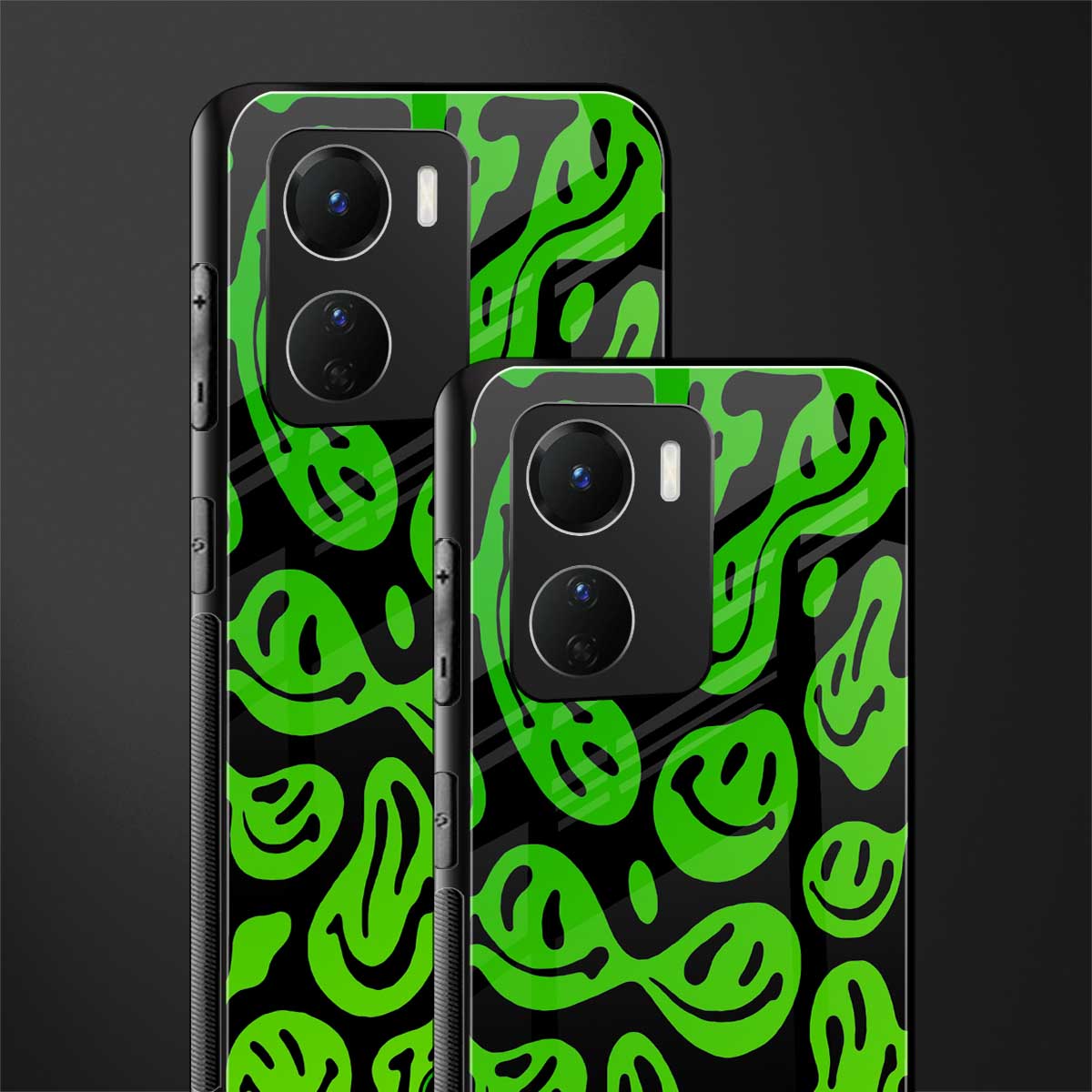 acid smiles neon green back phone cover | glass case for vivo y16