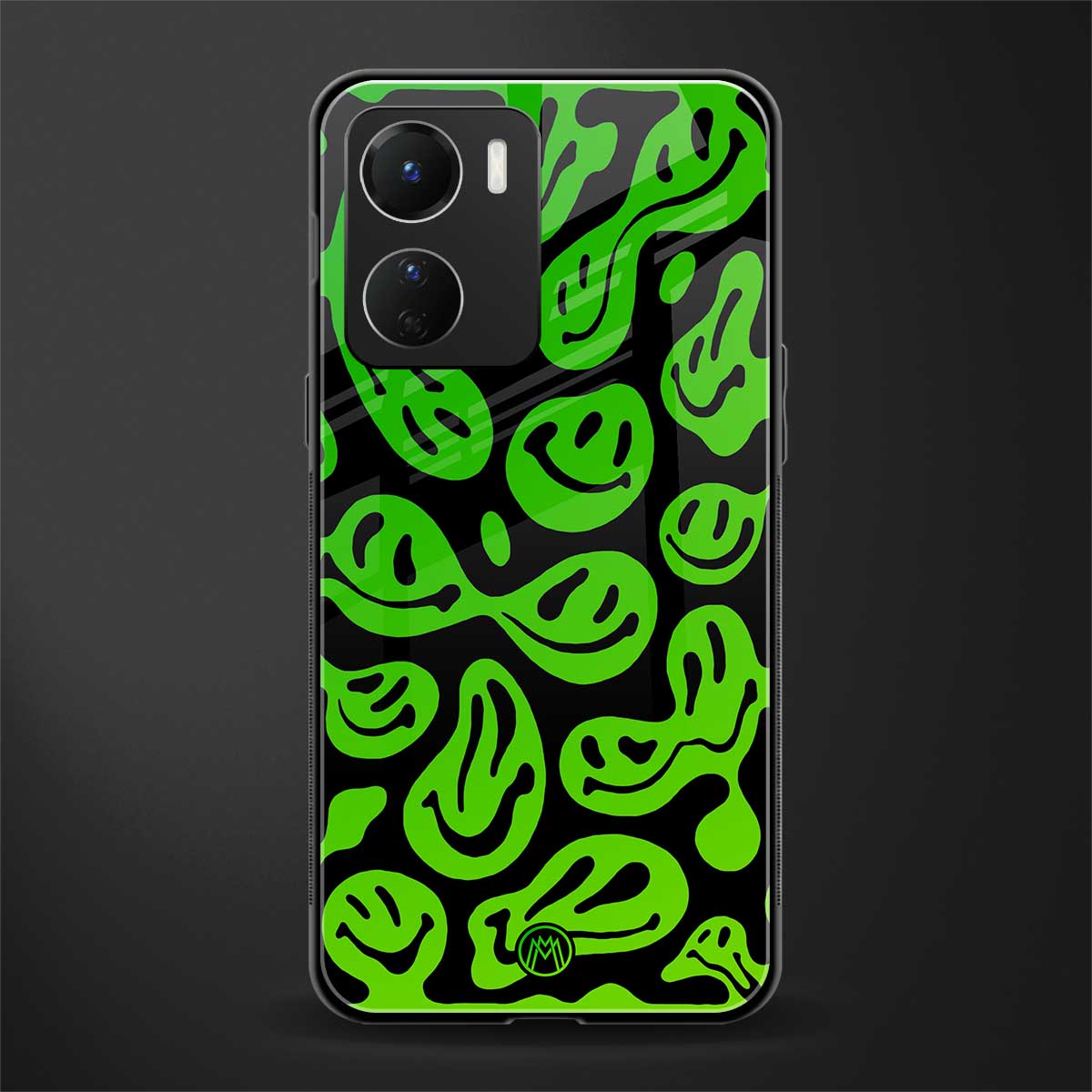 acid smiles neon green back phone cover | glass case for vivo y16