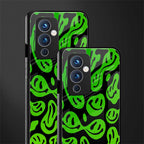 acid smiles neon green back phone cover | glass case for oneplus 9