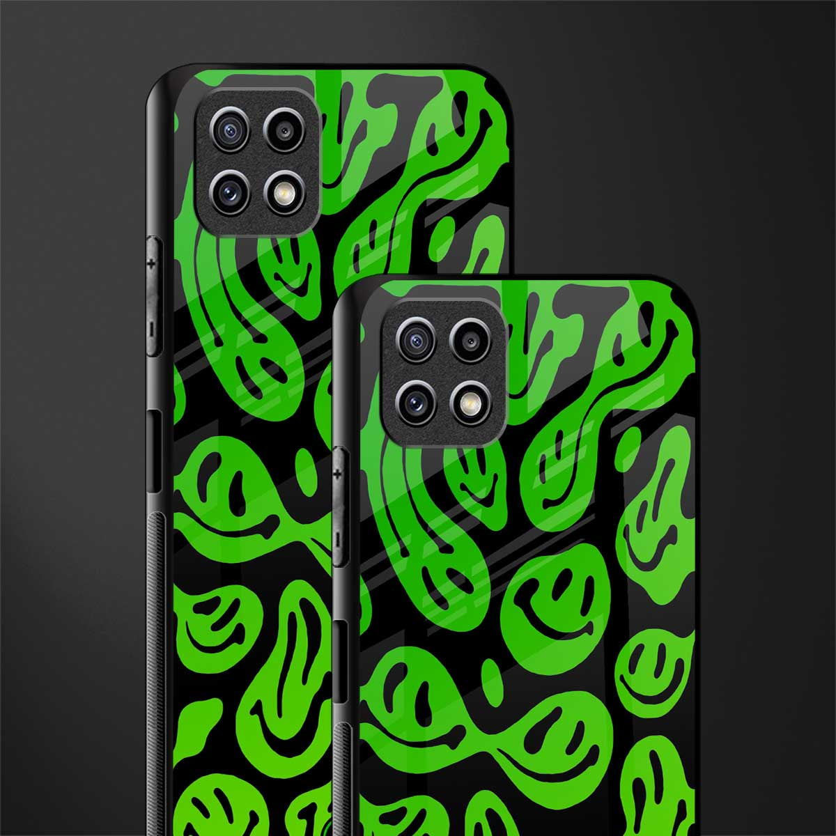 acid smiles neon green back phone cover | glass case for samsung galaxy f42