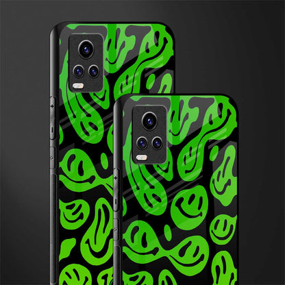 acid smiles neon green back phone cover | glass case for vivo v21e 4g