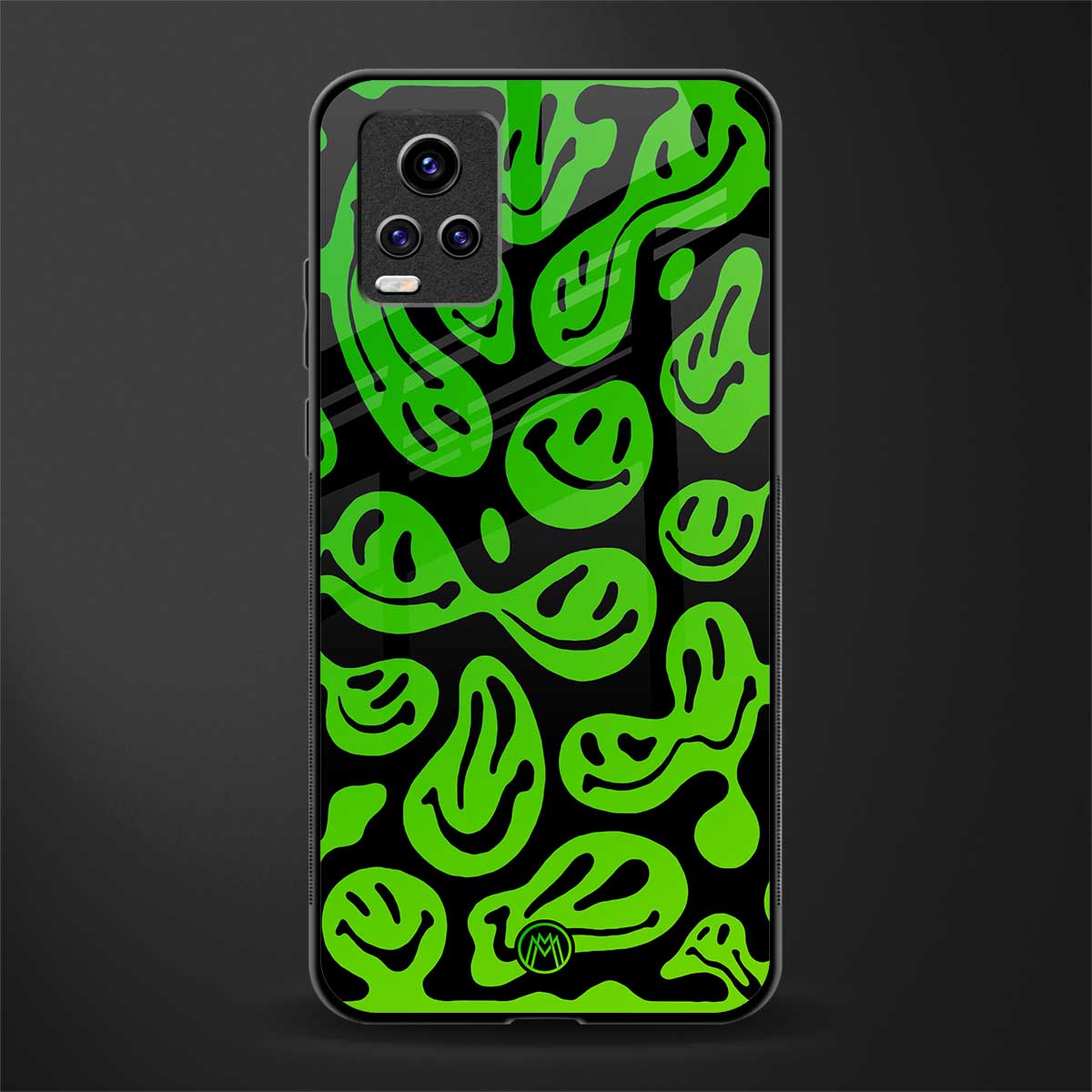 acid smiles neon green back phone cover | glass case for vivo v21e 4g