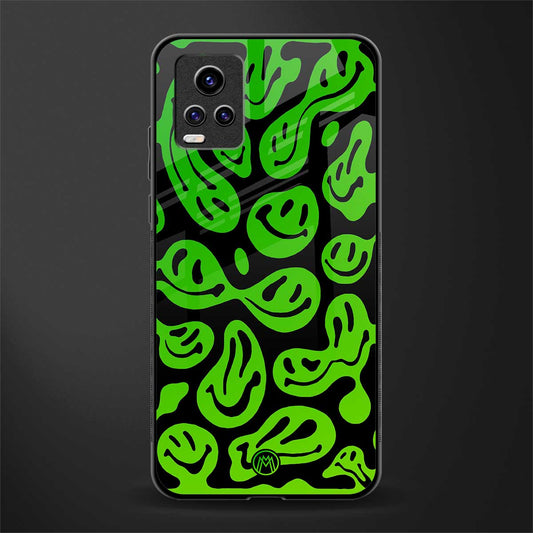 acid smiles neon green back phone cover | glass case for vivo v21e 4g