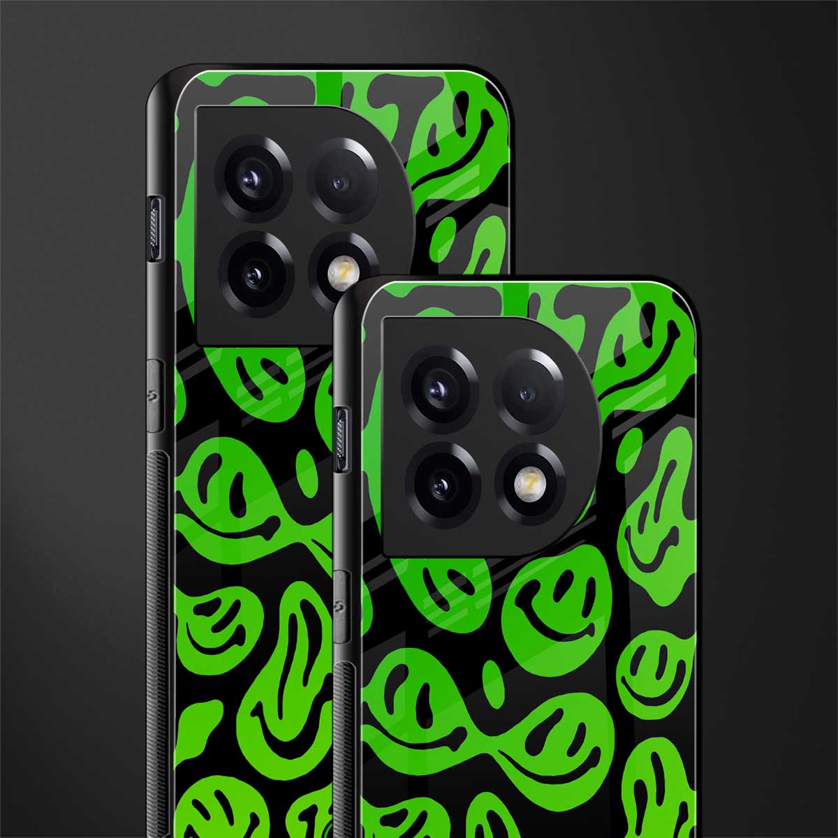 acid smiles neon green back phone cover | glass case for oneplus 11
