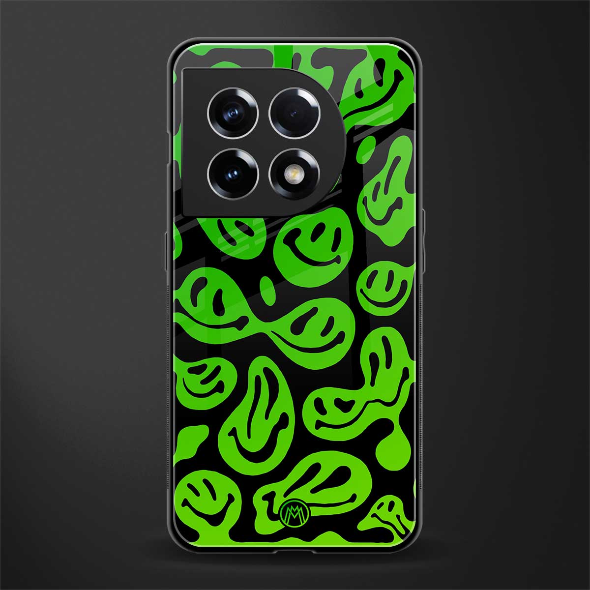 acid smiles neon green back phone cover | glass case for oneplus 11