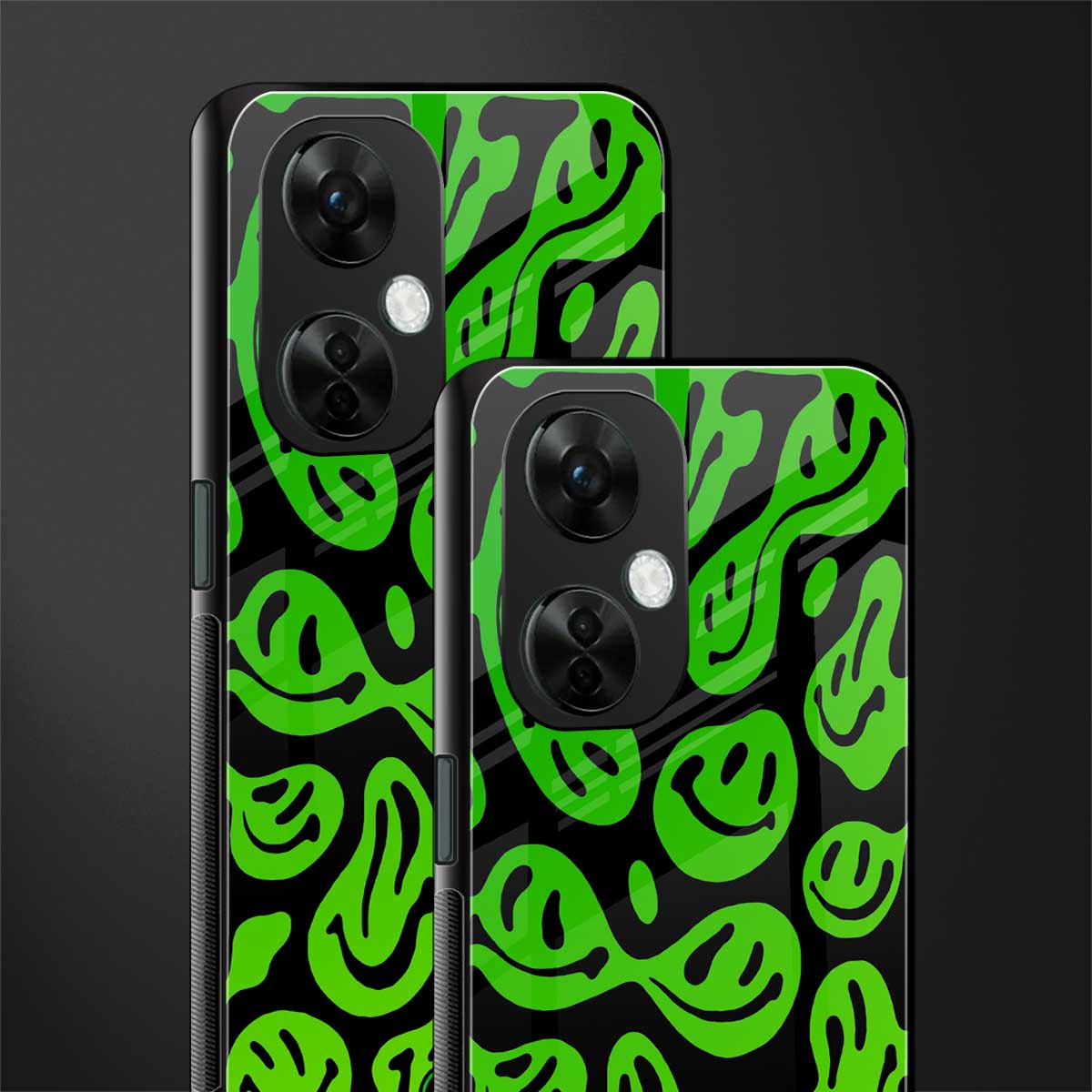 acid smiles neon green back phone cover | glass case for oneplus nord ce 3 lite