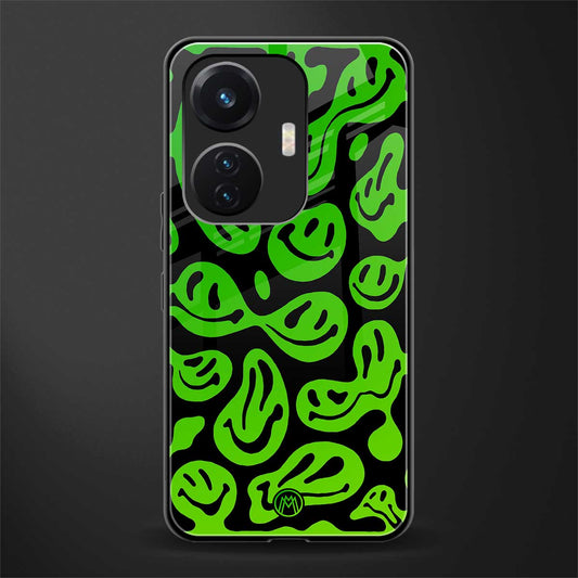 acid smiles neon green back phone cover | glass case for vivo t1 44w 4g