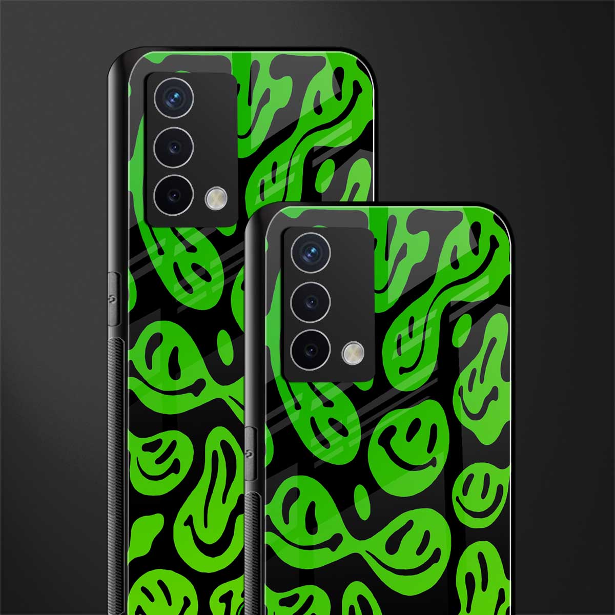 acid smiles neon green back phone cover | glass case for oppo a74 4g