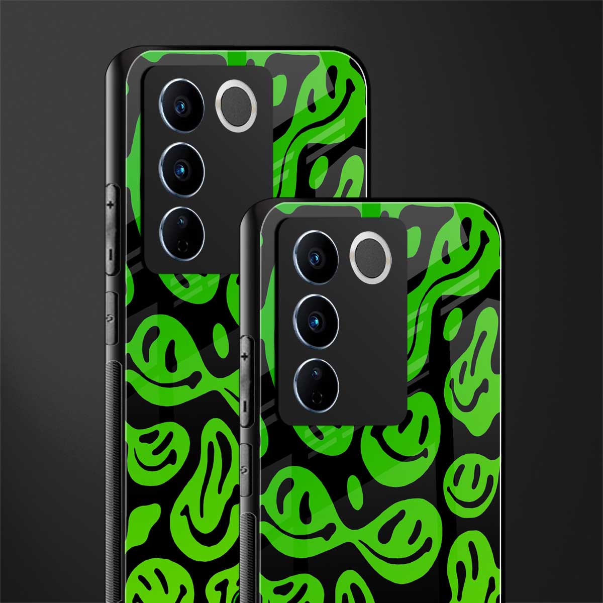 acid smiles neon green back phone cover | glass case for vivo v27 pro 5g