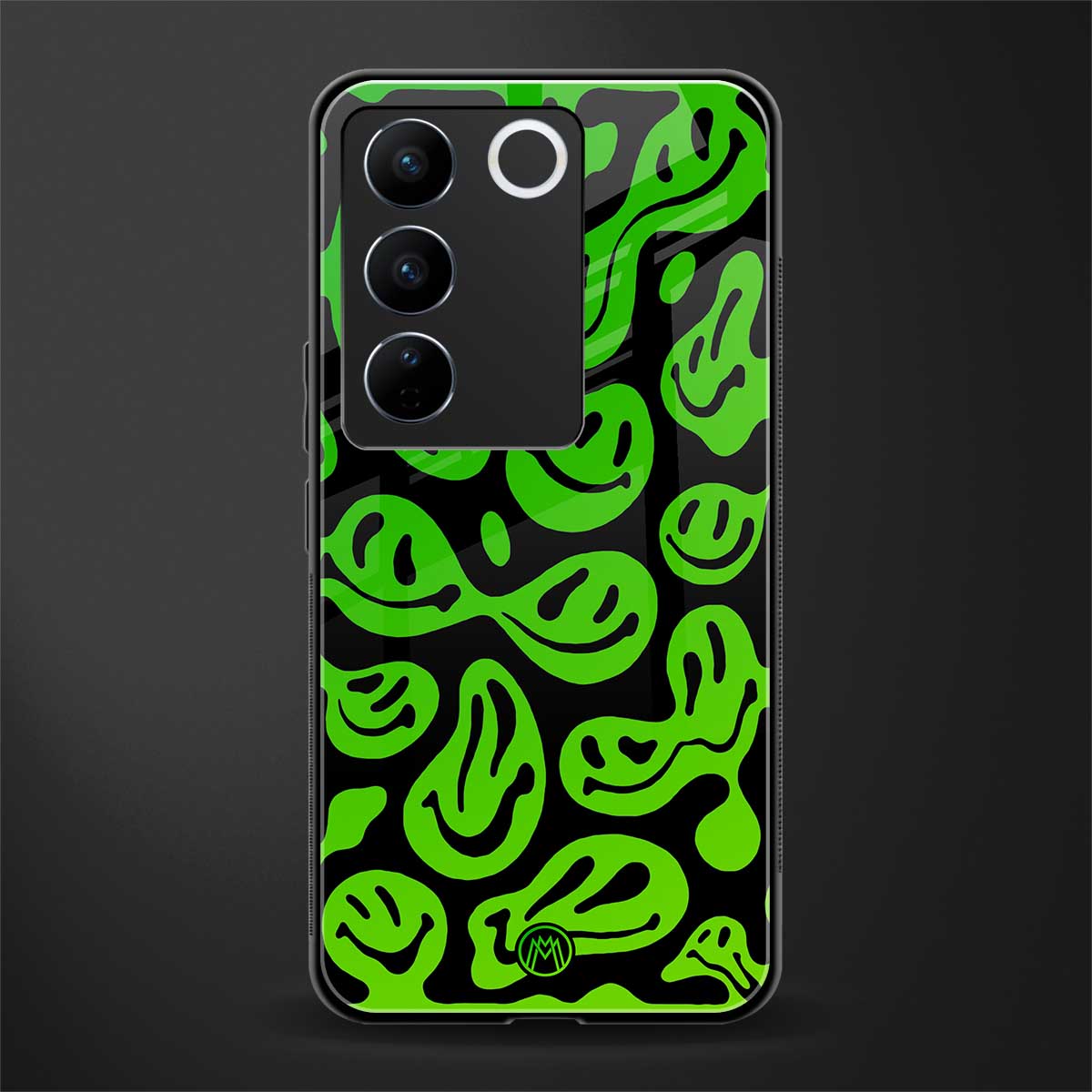 acid smiles neon green back phone cover | glass case for vivo v27 pro 5g