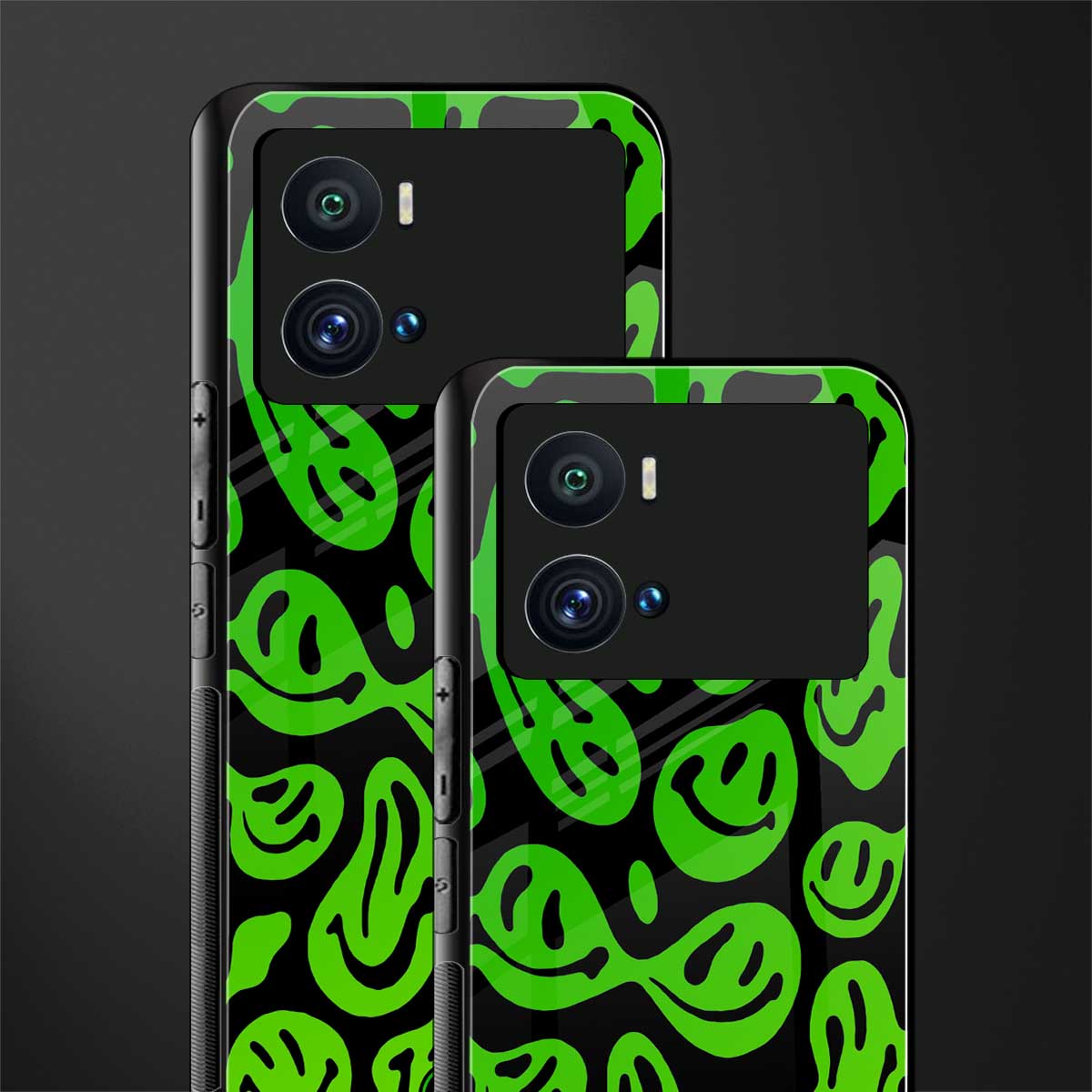 acid smiles neon green back phone cover | glass case for iQOO 9 Pro