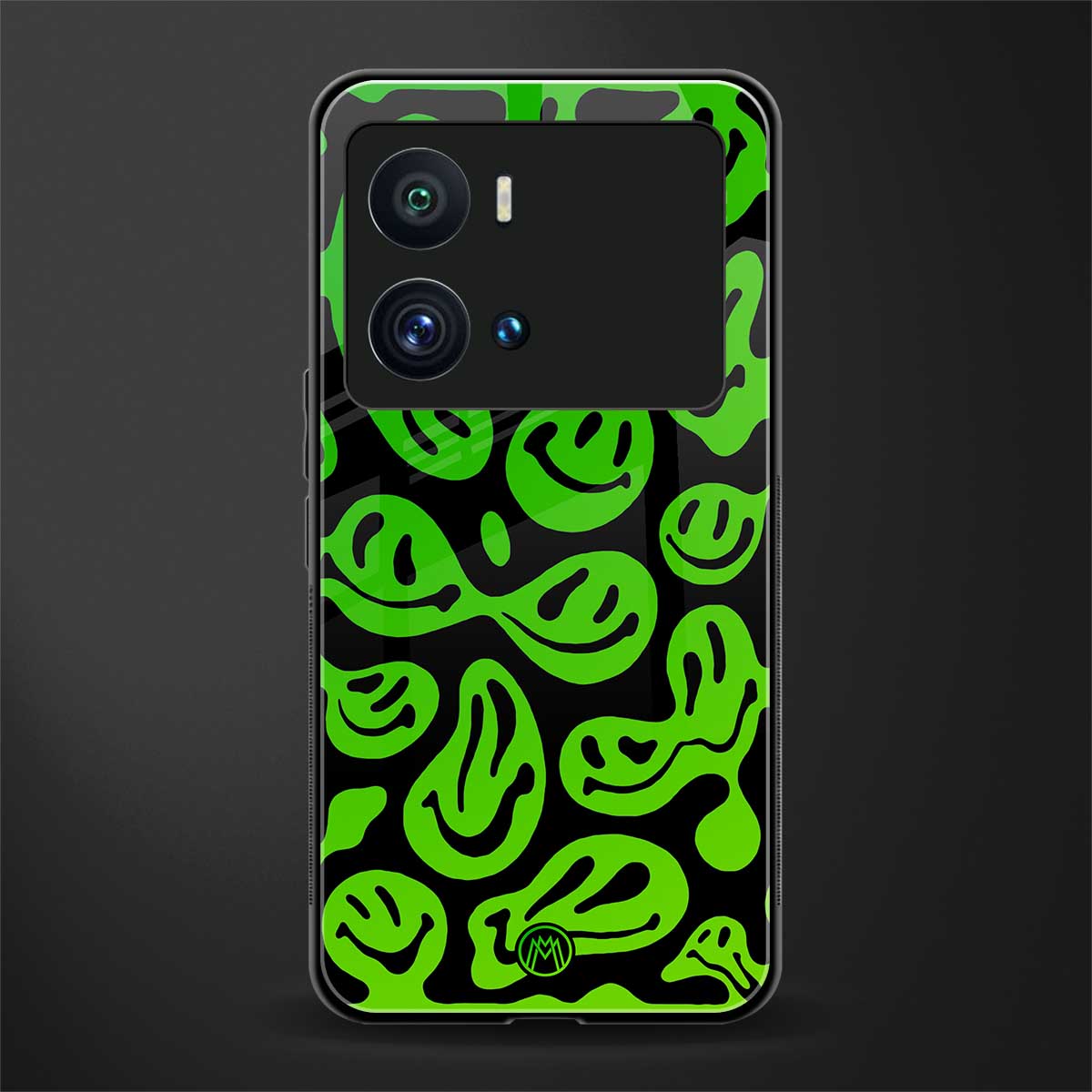 acid smiles neon green back phone cover | glass case for iQOO 9 Pro
