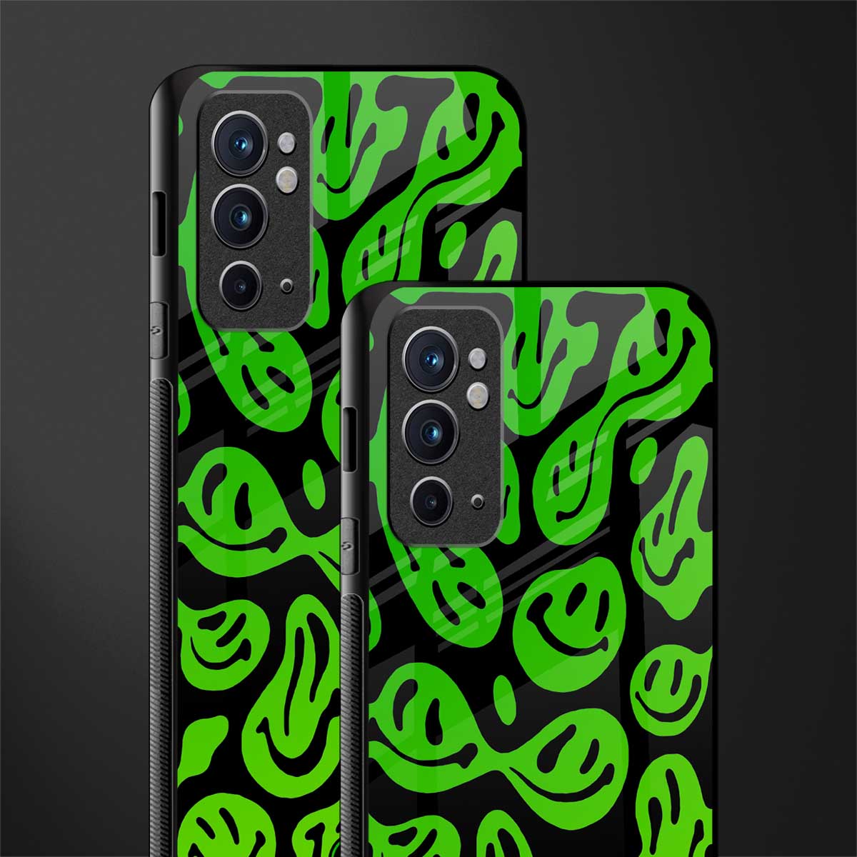 acid smiles neon green glass case for oneplus 9rt image-2