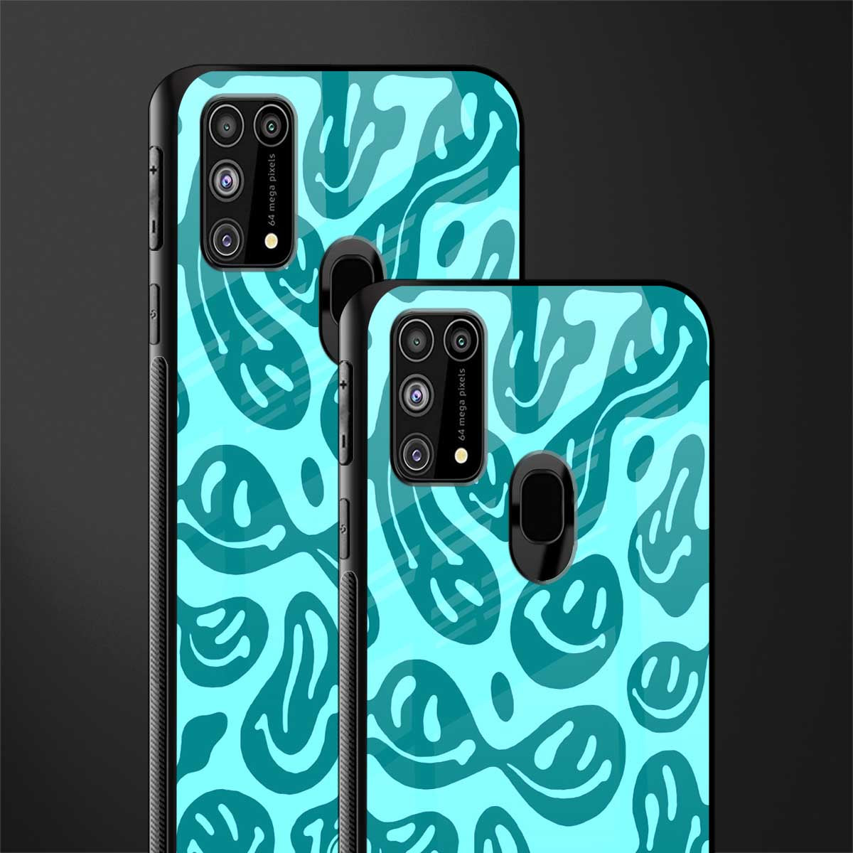 acid smiles turquoise edition glass case for samsung galaxy f41 image-2
