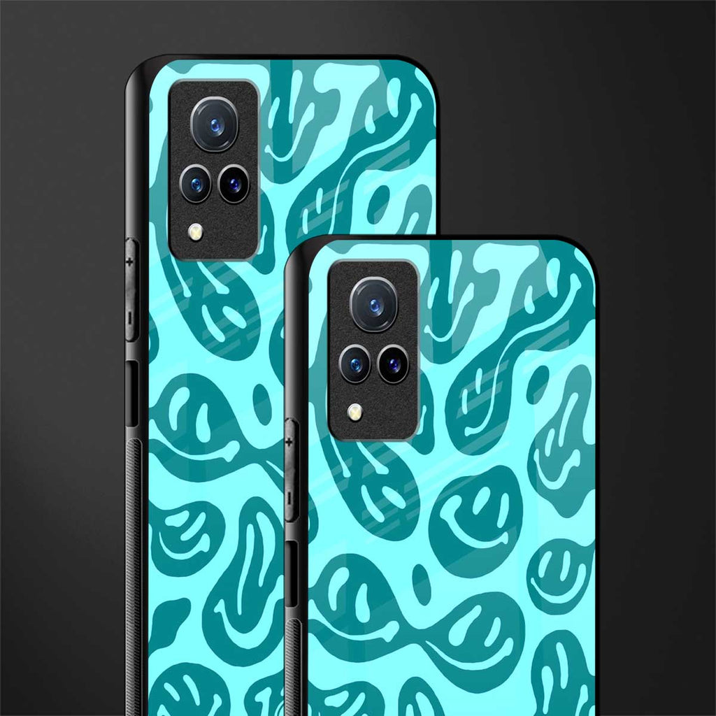 acid smiles turquoise edition glass case for vivo v21 5g image-2