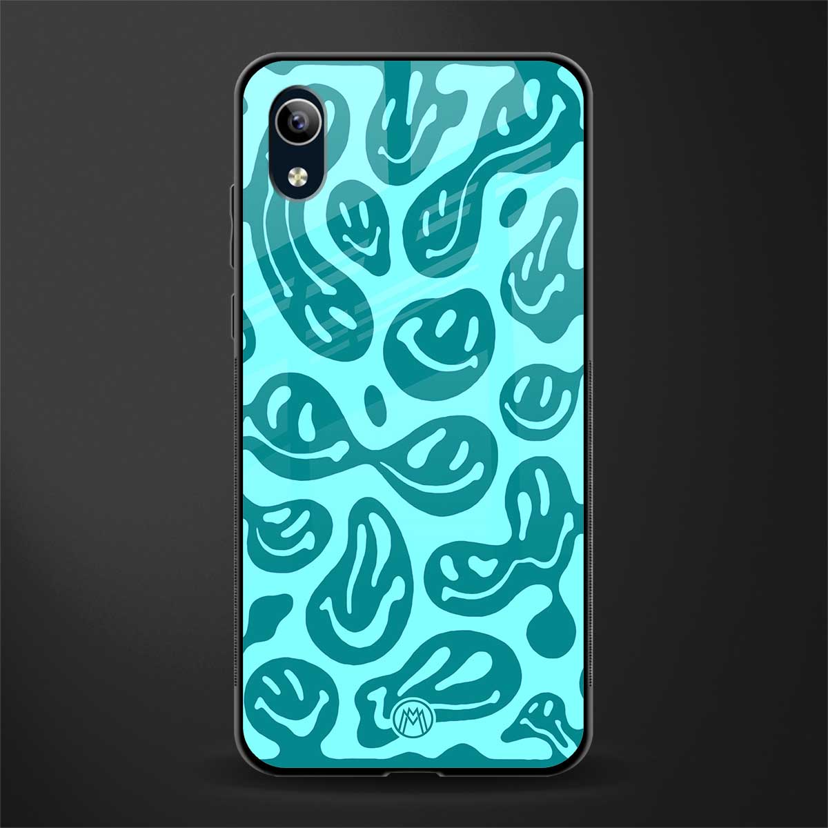 acid smiles turquoise edition glass case for vivo y1s without fingerprint image