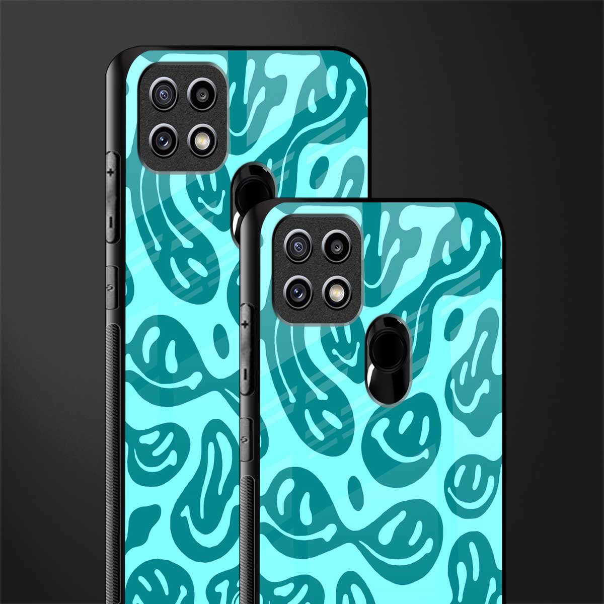 acid smiles turquoise edition glass case for oppo a15s image-2