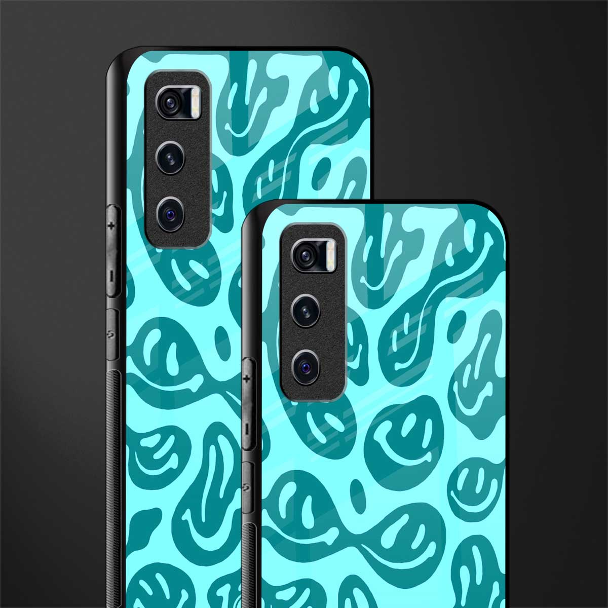 acid smiles turquoise edition glass case for vivo v20 se image-2