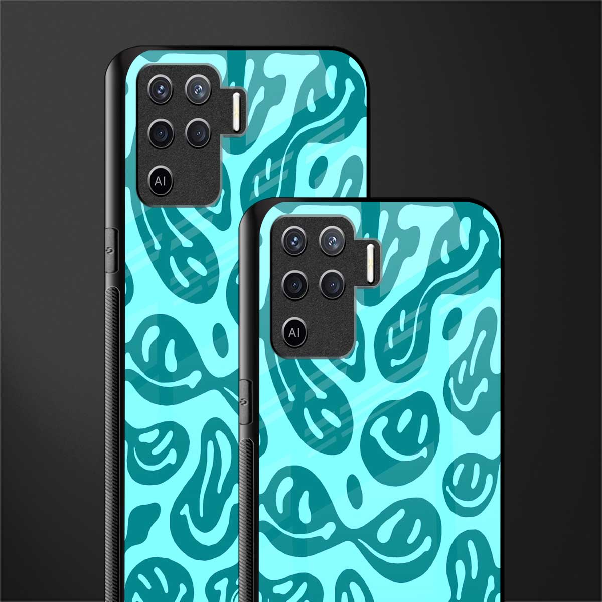 acid smiles turquoise edition glass case for oppo f19 pro image-2