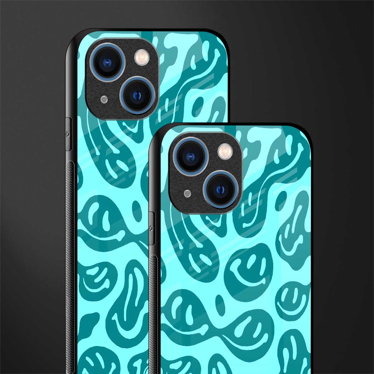 acid smiles turquoise edition glass case for iphone 13 mini image-2