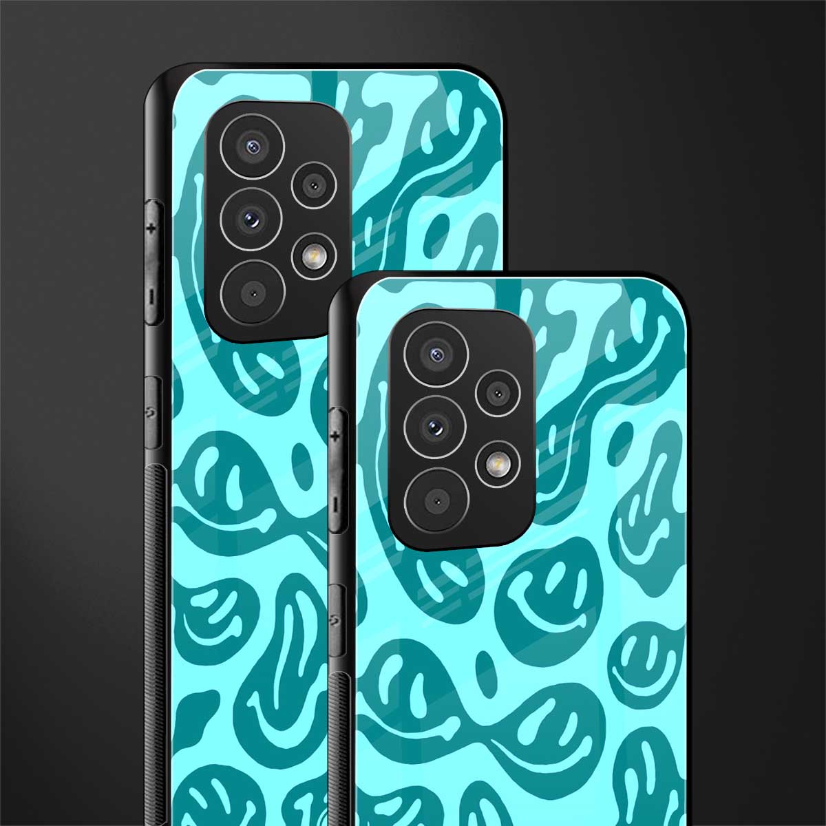 acid smiles turquoise edition back phone cover | glass case for samsung galaxy a53 5g