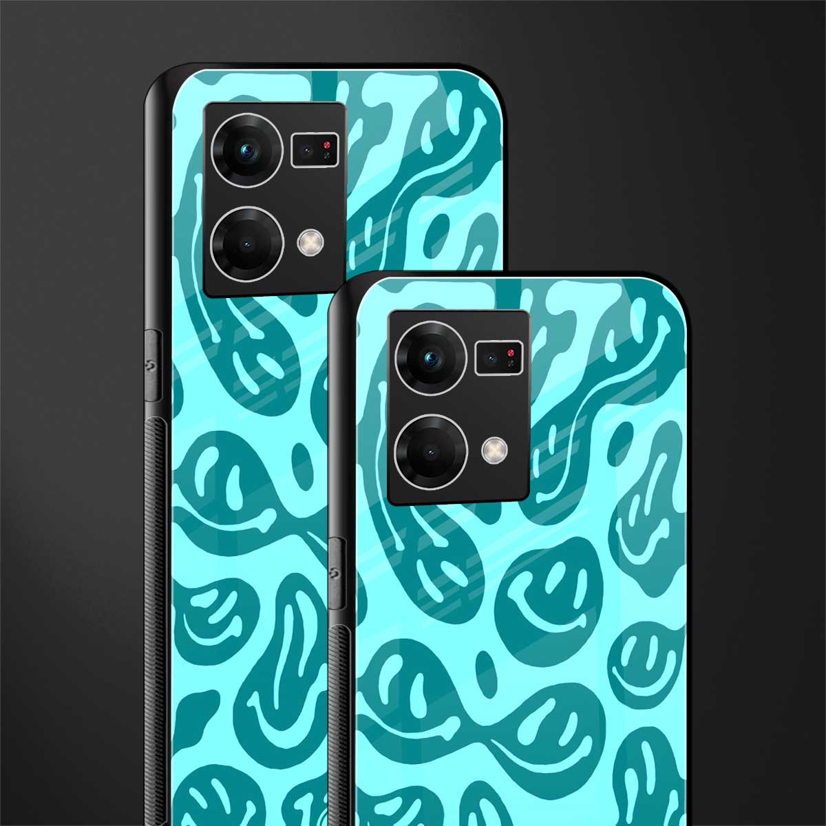 acid smiles turquoise edition back phone cover | glass case for oppo f21 pro 4g