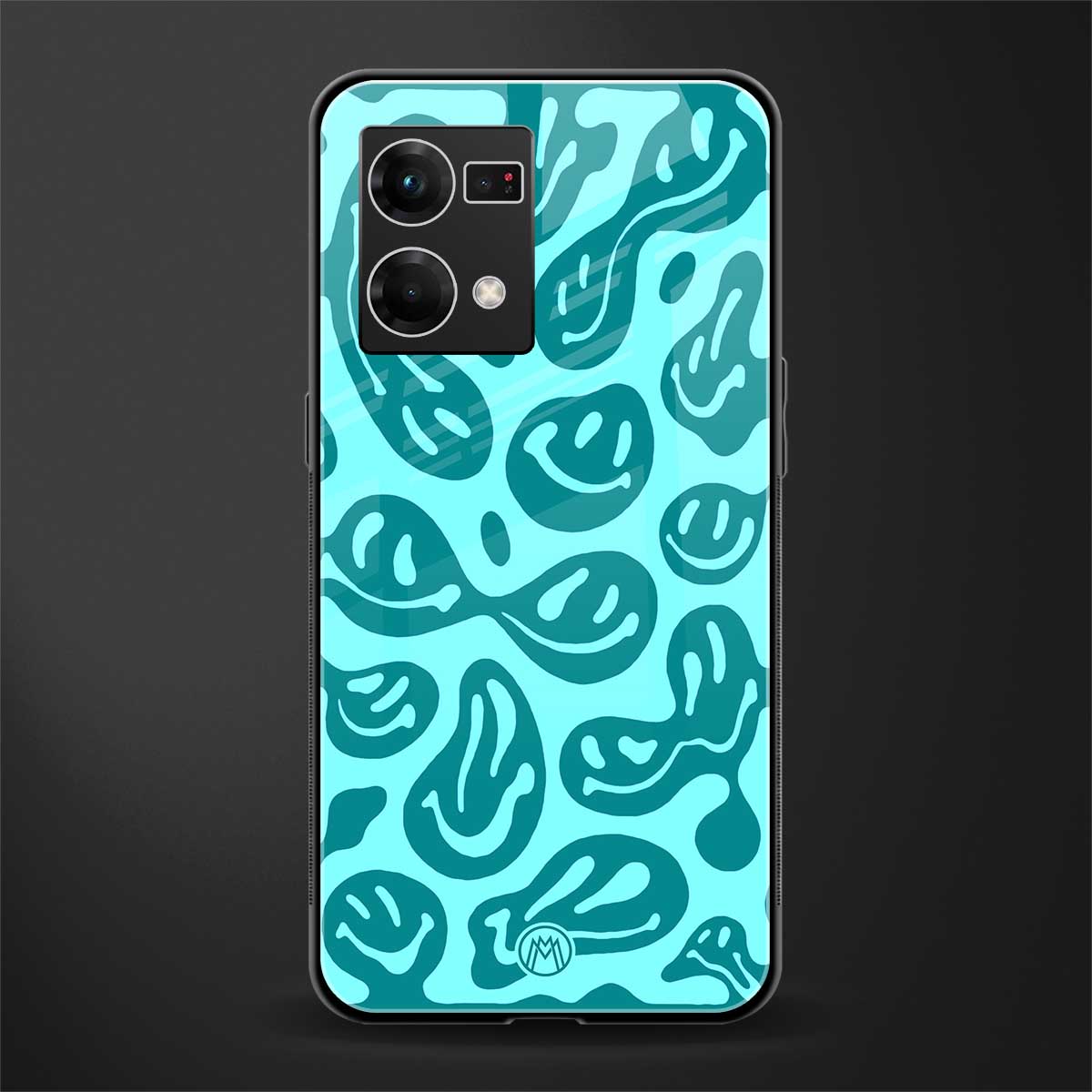 acid smiles turquoise edition back phone cover | glass case for oppo f21 pro 4g