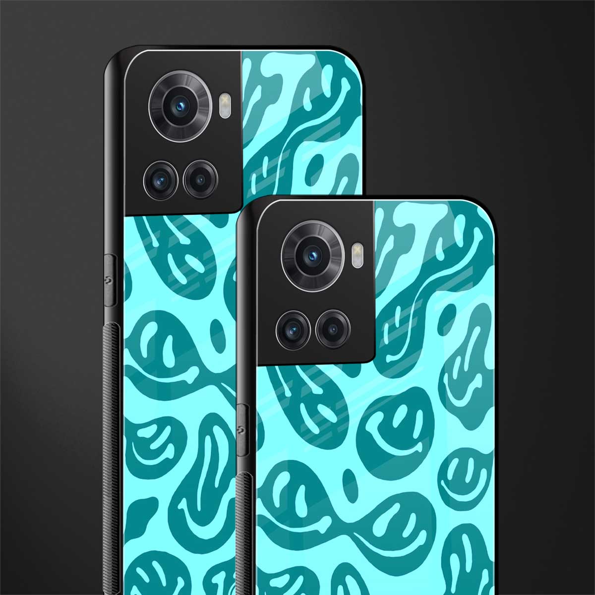 acid smiles turquoise edition back phone cover | glass case for oneplus 10r 5g