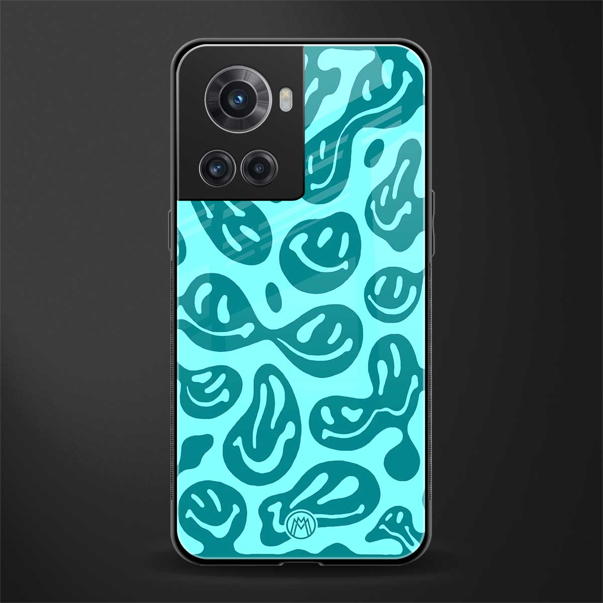 acid smiles turquoise edition back phone cover | glass case for oneplus 10r 5g