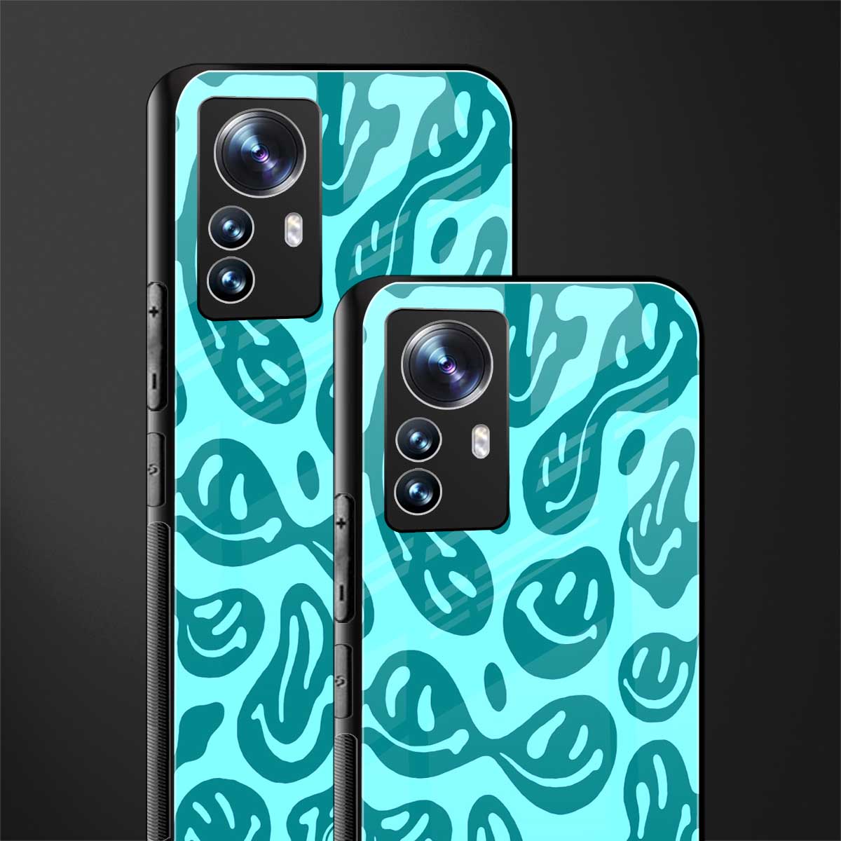 acid smiles turquoise edition back phone cover | glass case for xiaomi 12 pro