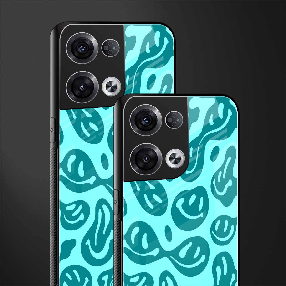 acid smiles turquoise edition back phone cover | glass case for oppo reno 8 pro