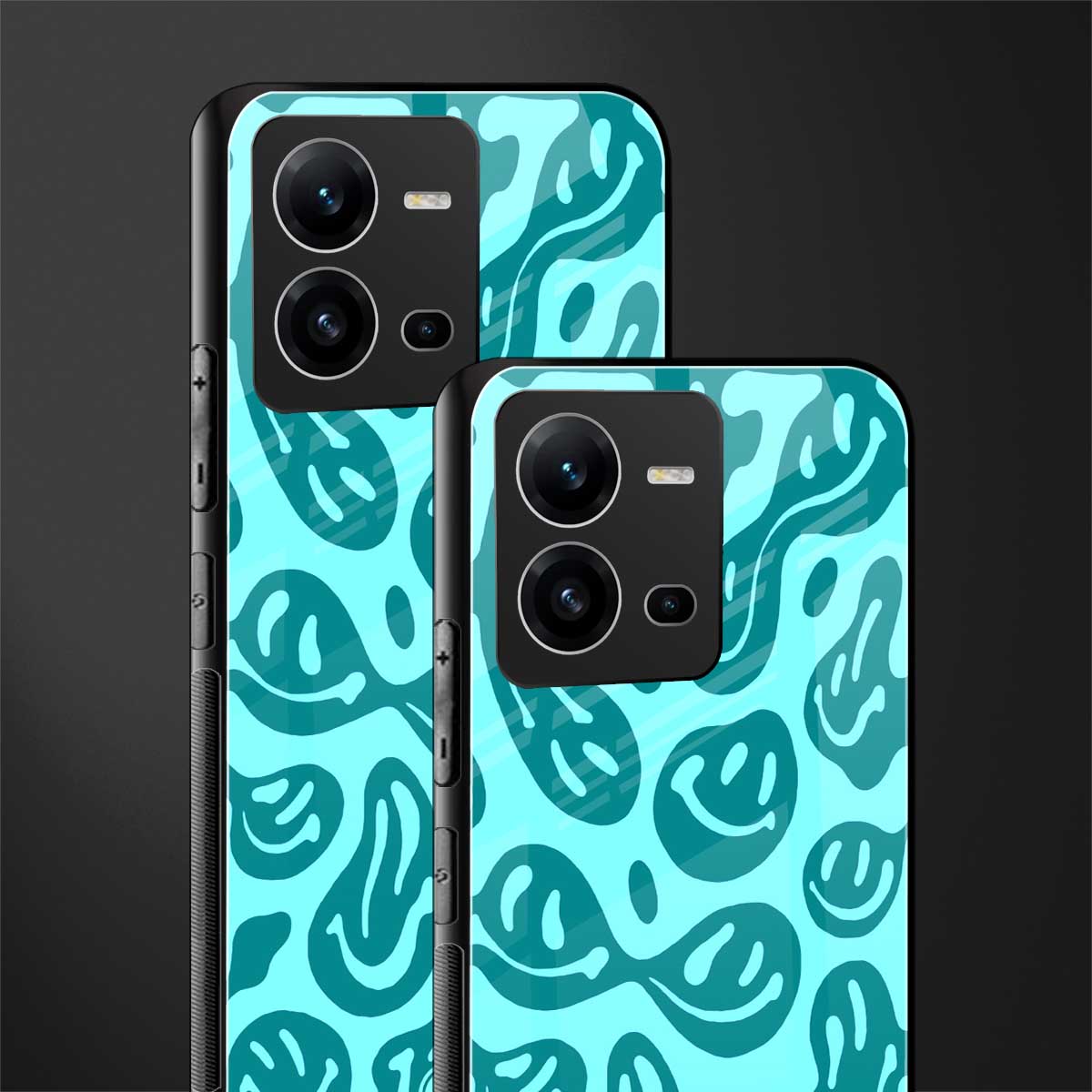acid smiles turquoise edition back phone cover | glass case for vivo v25-5g