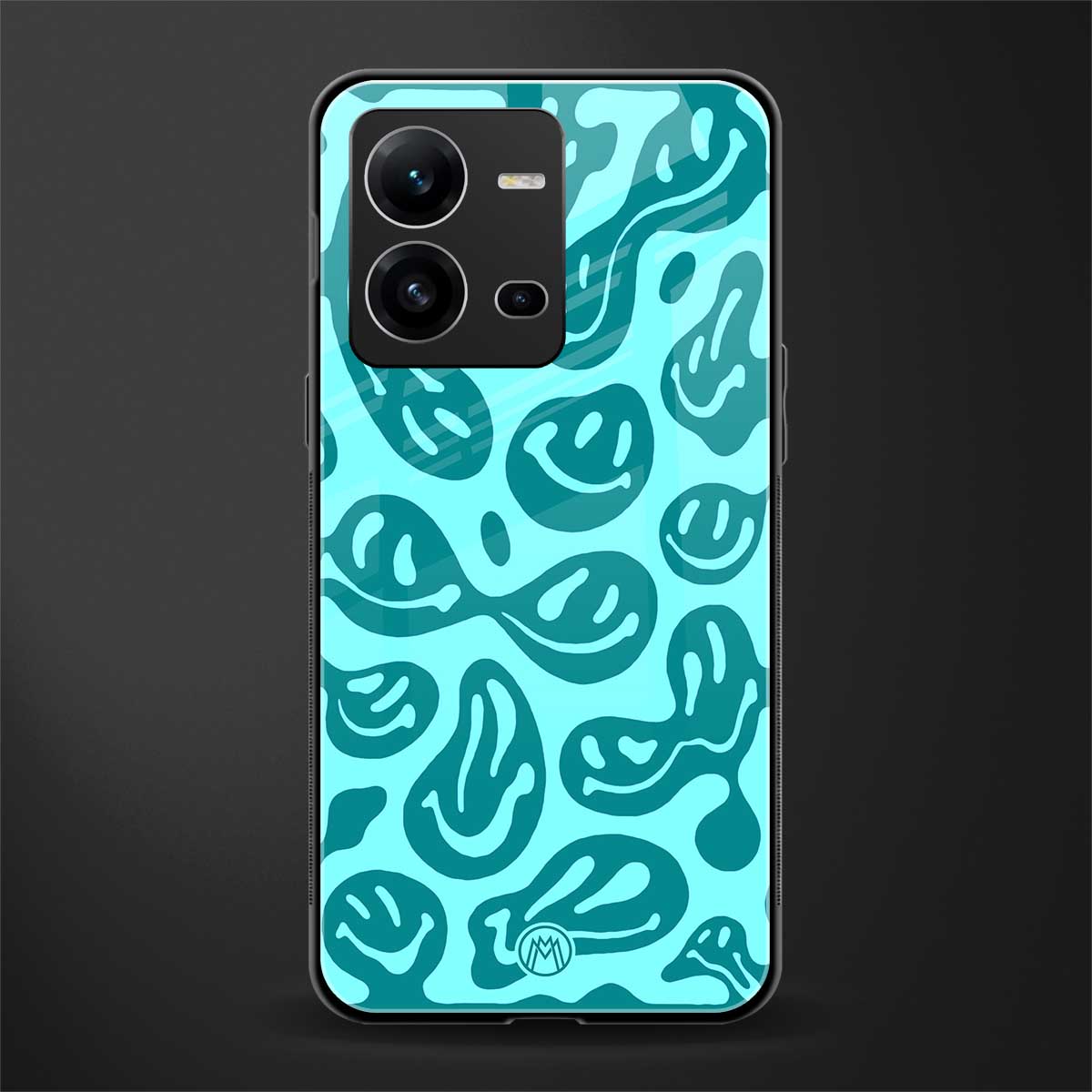 acid smiles turquoise edition back phone cover | glass case for vivo v25-5g