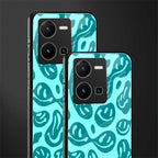 acid smiles turquoise edition back phone cover | glass case for vivo y35 4g