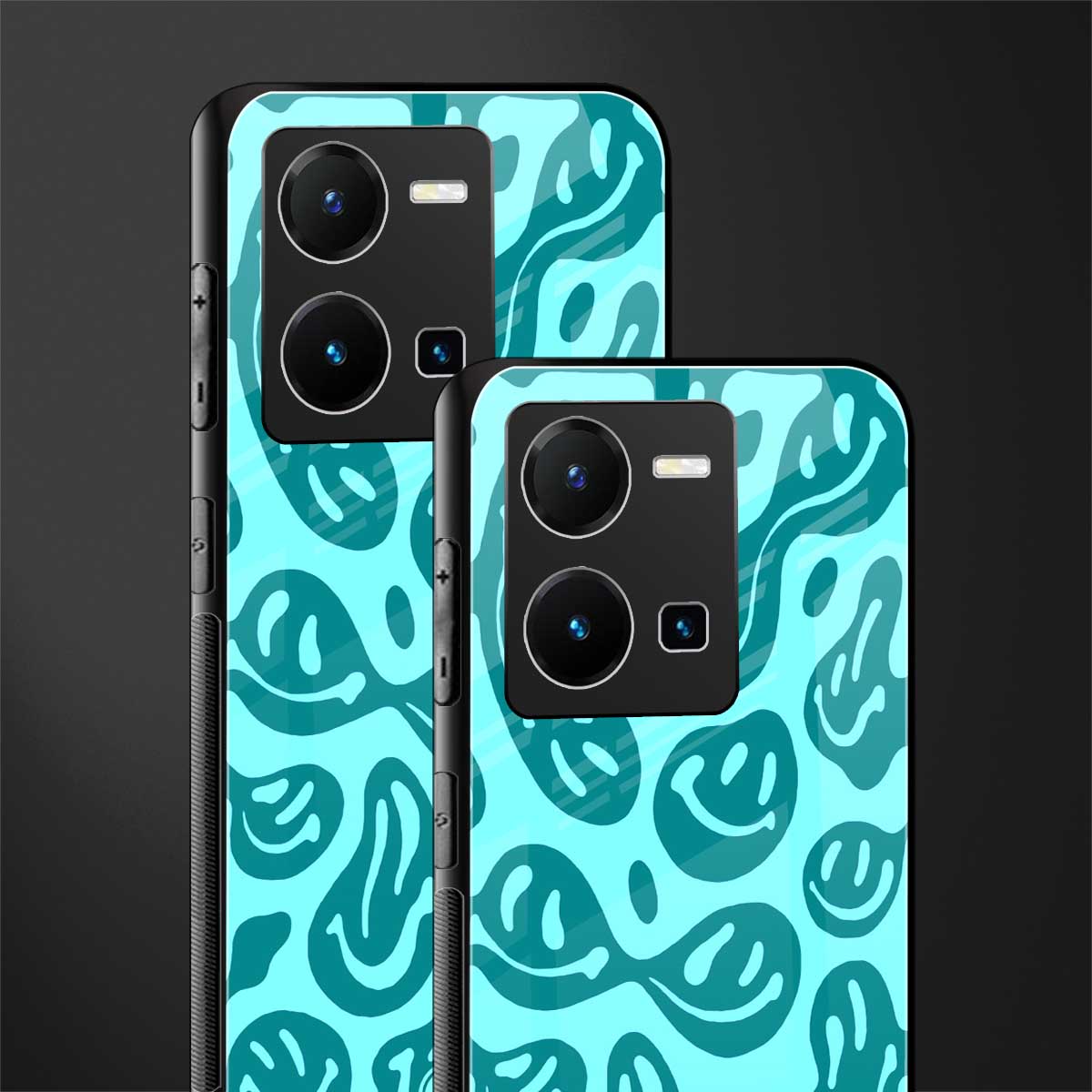 acid smiles turquoise edition back phone cover | glass case for vivo y35 4g
