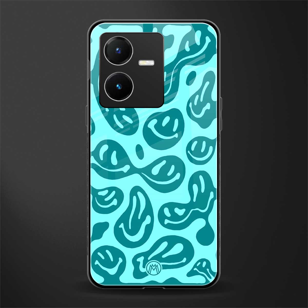 acid smiles turquoise edition back phone cover | glass case for vivo y22