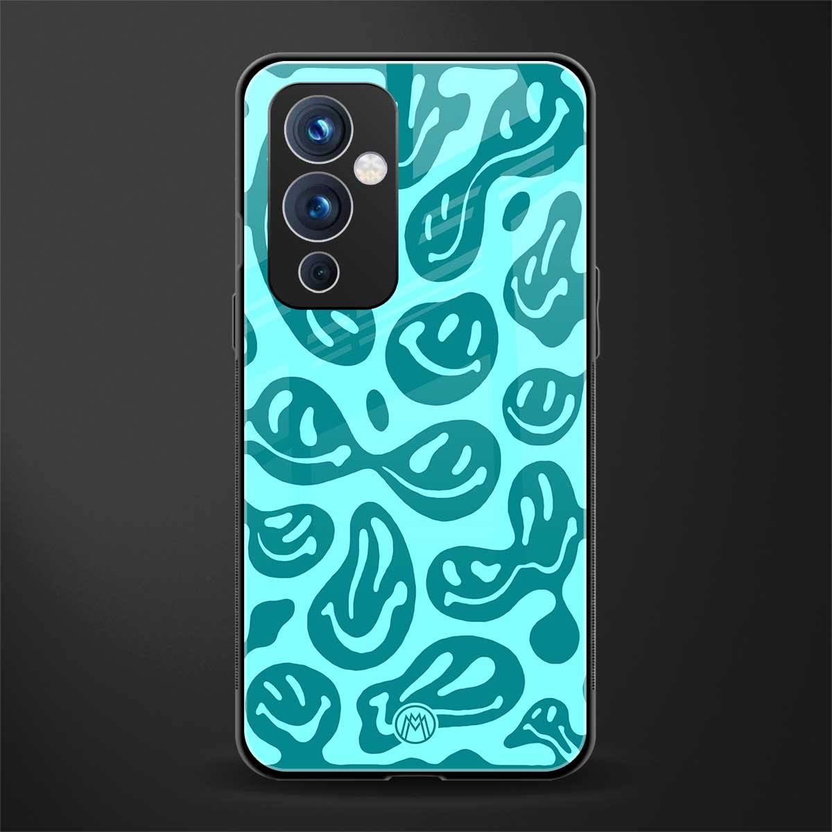 acid smiles turquoise edition back phone cover | glass case for oneplus 9