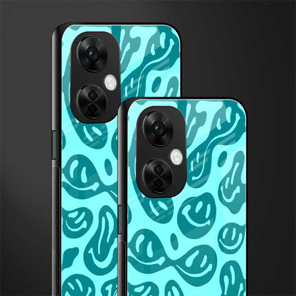 acid smiles turquoise edition back phone cover | glass case for oneplus nord ce 3 lite