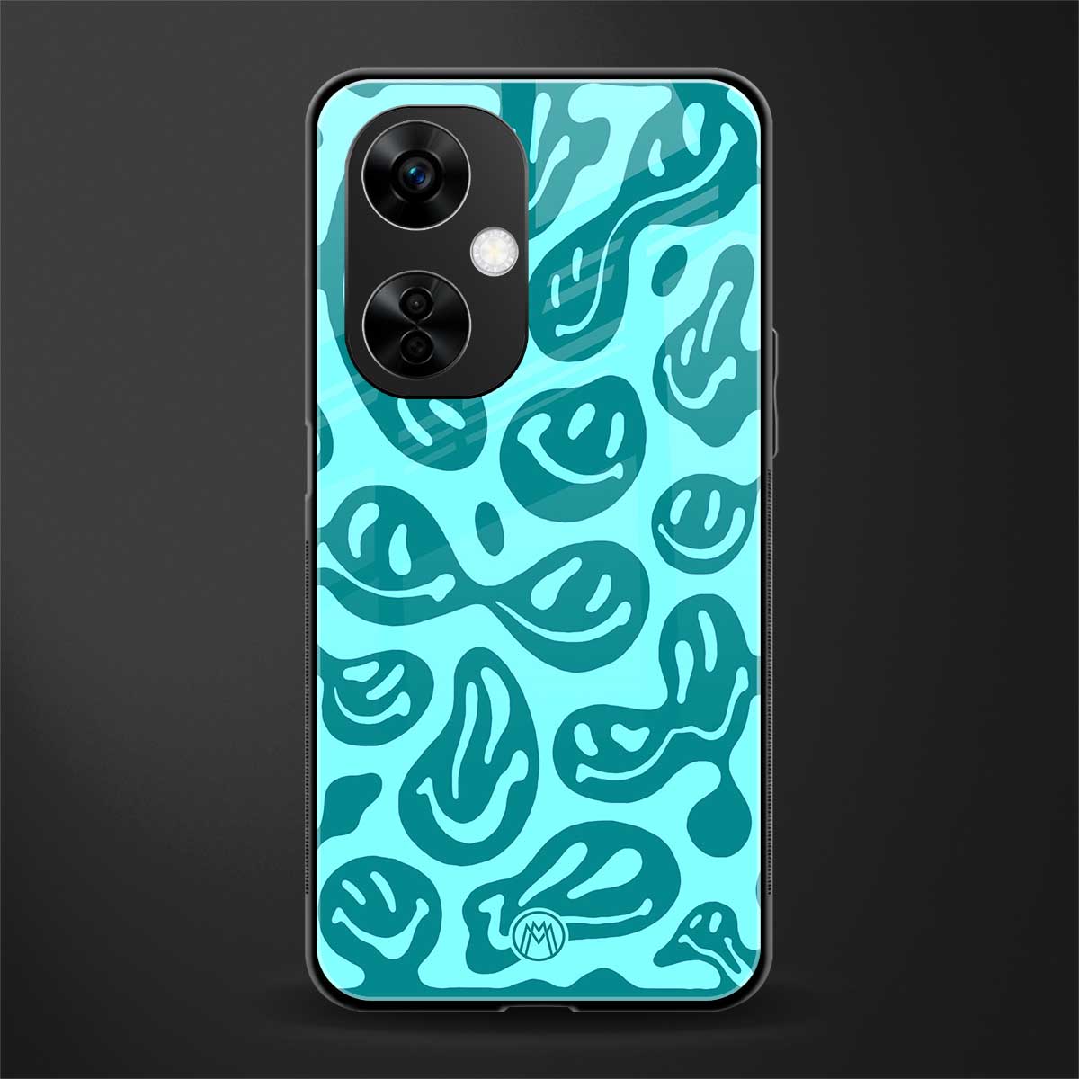 acid smiles turquoise edition back phone cover | glass case for oneplus nord ce 3 lite