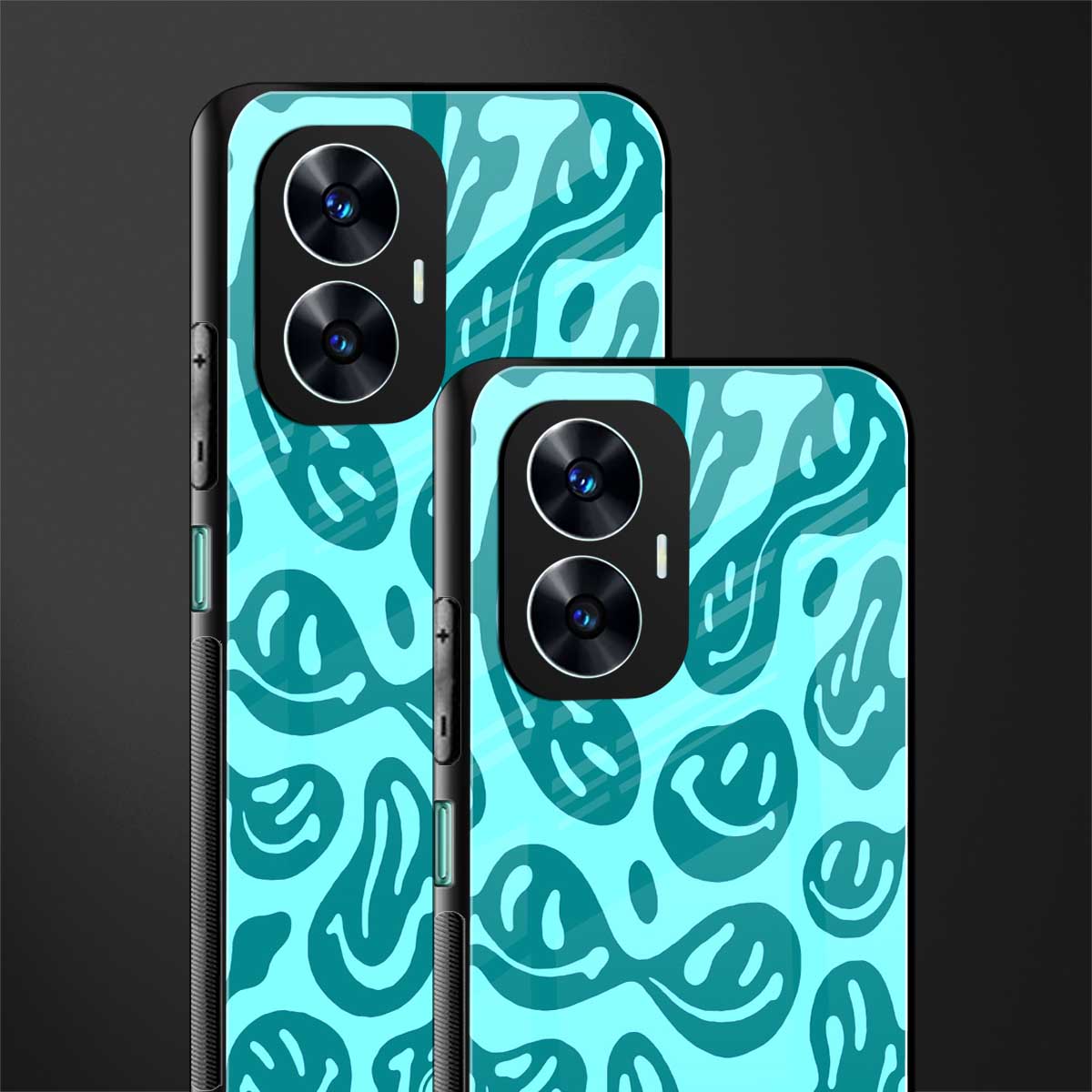 acid smiles turquoise edition back phone cover | glass case for realme c55