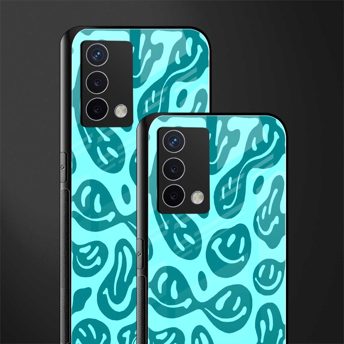 acid smiles turquoise edition back phone cover | glass case for oppo a74 4g