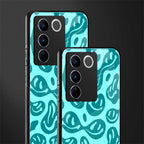 acid smiles turquoise edition back phone cover | glass case for vivo v27 pro 5g