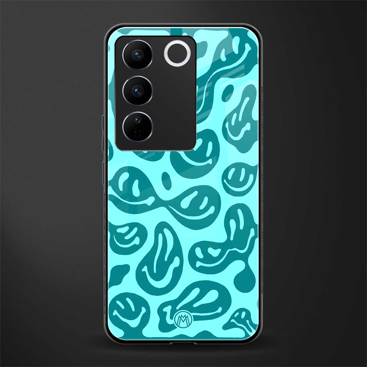 acid smiles turquoise edition back phone cover | glass case for vivo v27 pro 5g