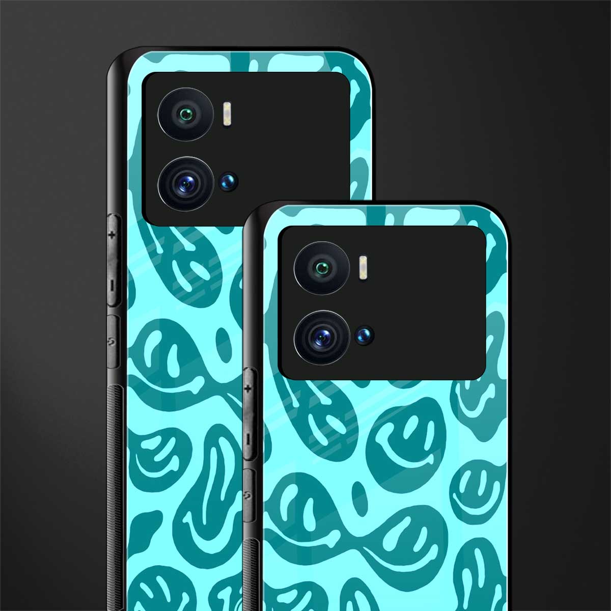 acid smiles turquoise edition back phone cover | glass case for iQOO 9 Pro