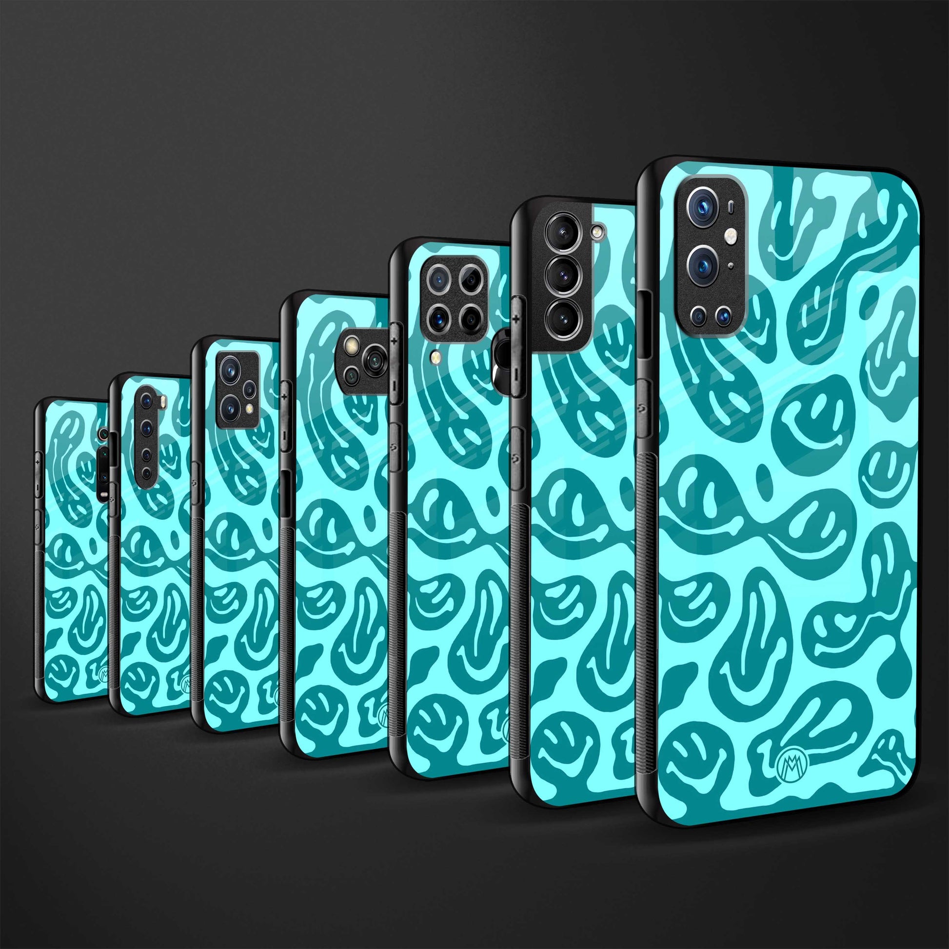 acid smiles turquoise edition back phone cover | glass case for vivo t1 44w 4g