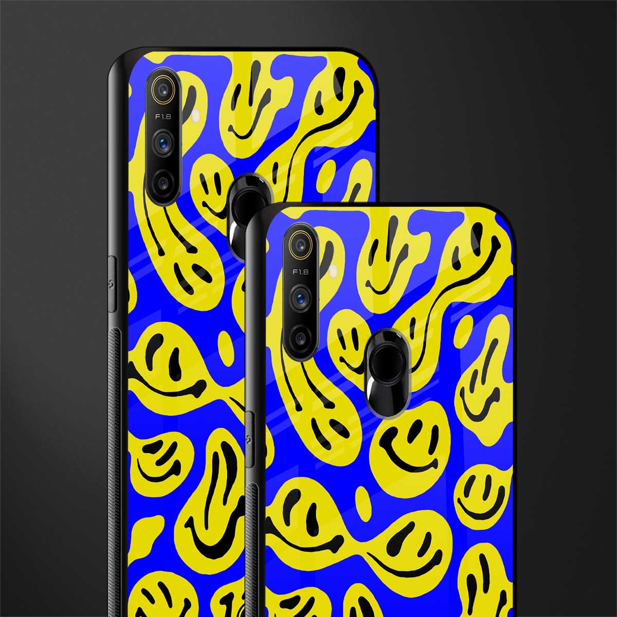 acid smiles yellow blue glass case for realme narzo 10a image-2