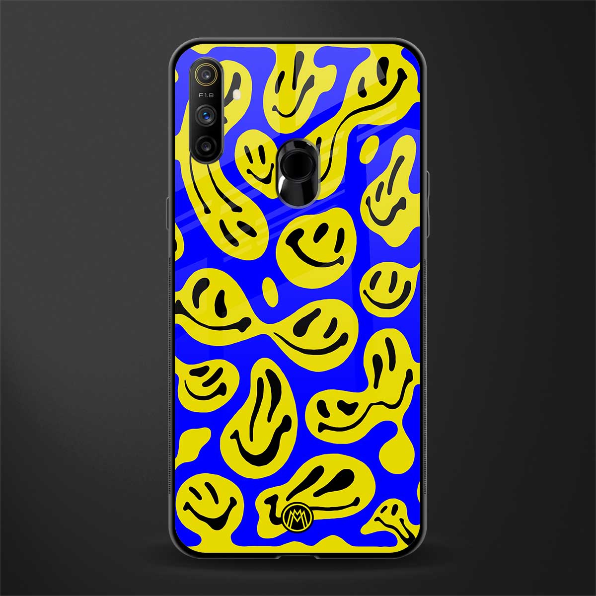 acid smiles yellow blue glass case for realme narzo 10a image