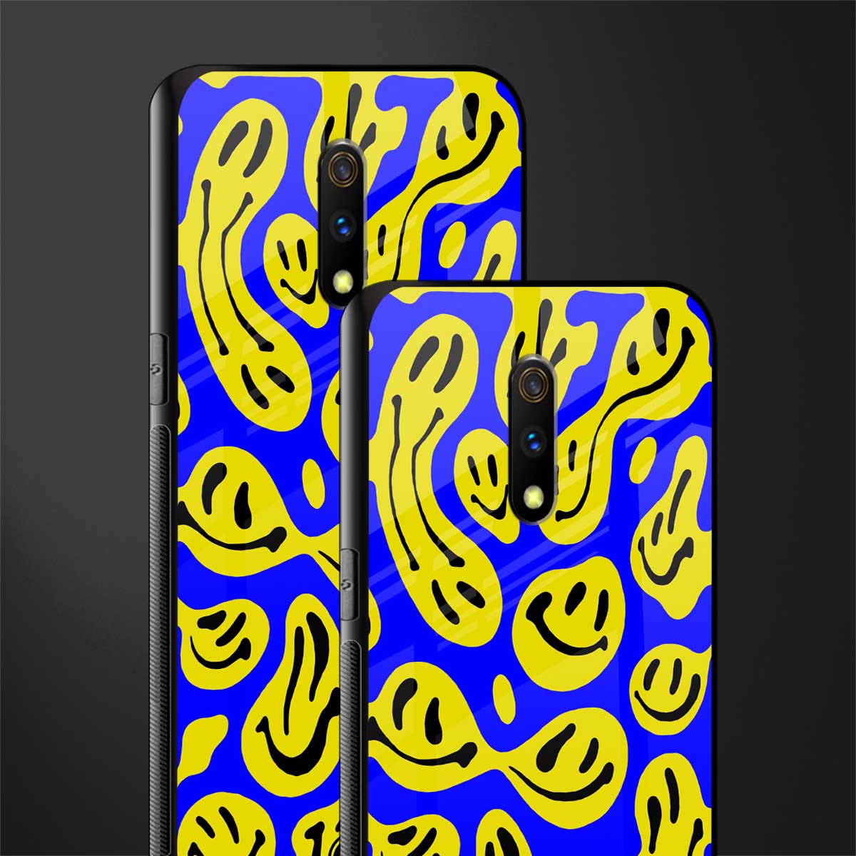 acid smiles yellow blue glass case for oppo k3 image-2