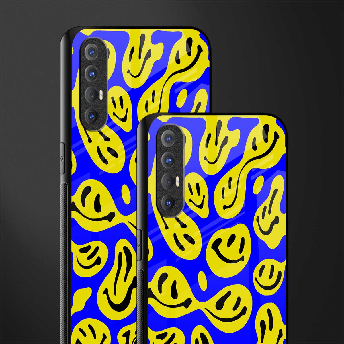 acid smiles yellow blue glass case for oppo reno 3 pro image-2