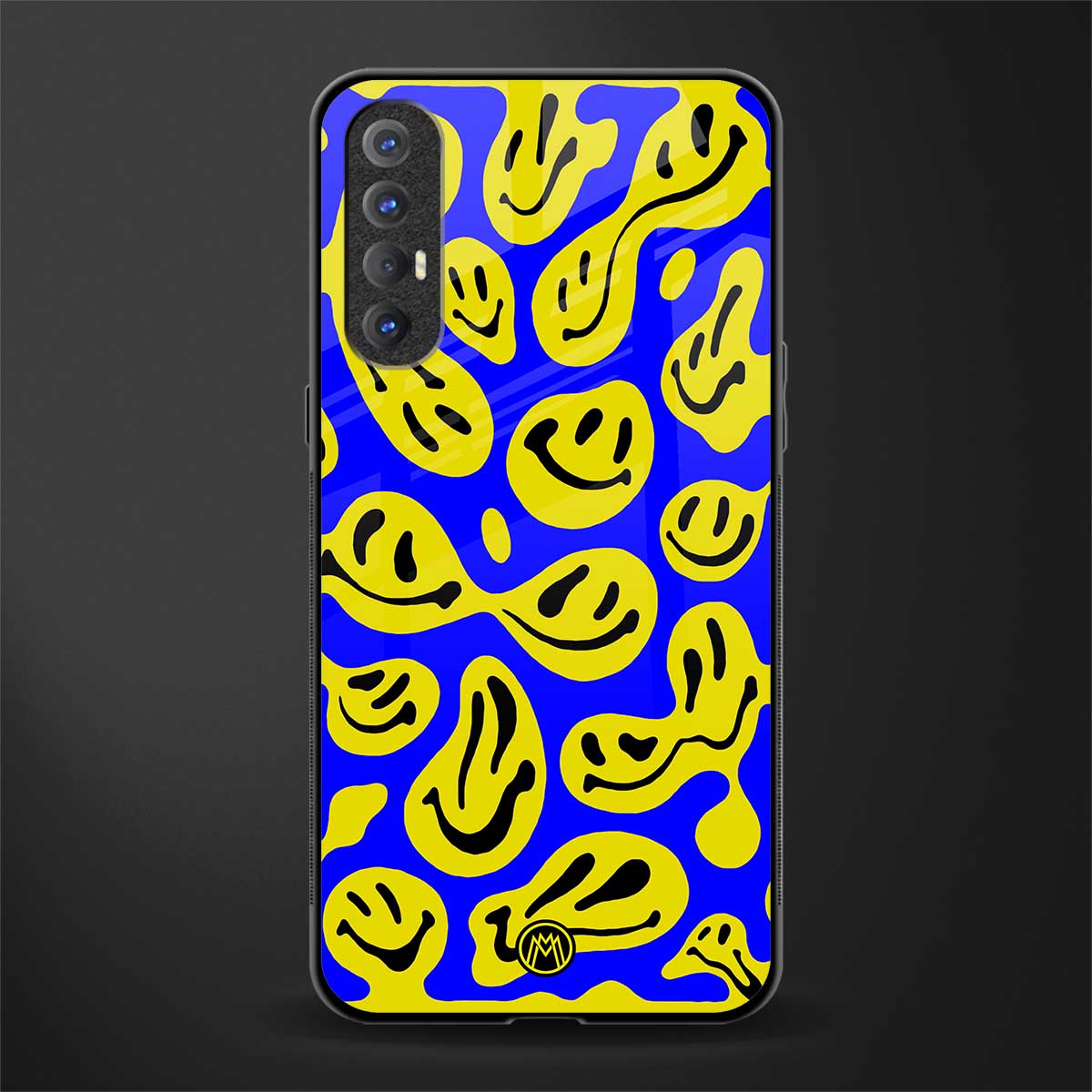 acid smiles yellow blue glass case for oppo reno 3 pro image